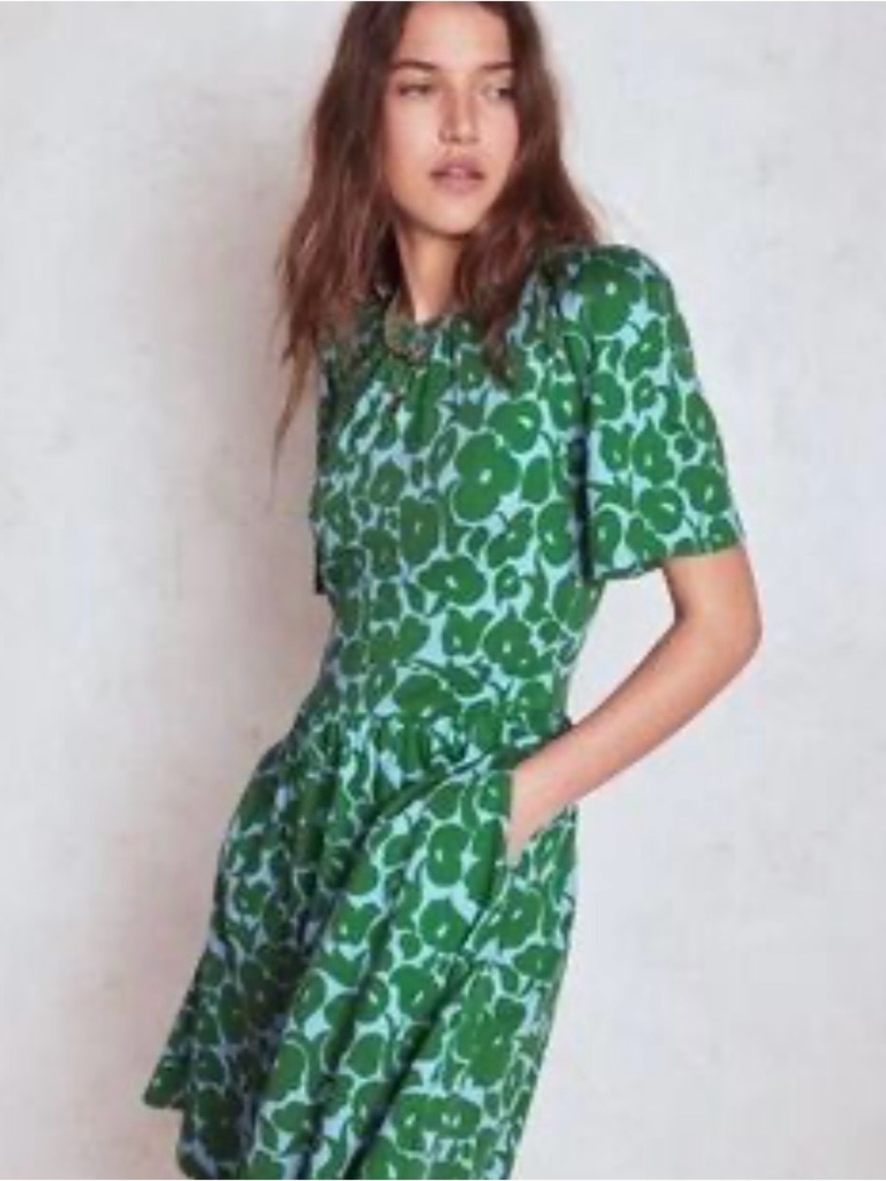 BODEN Louisa Midi Jersey Dress US 8L Tall Printed Soft Short Sleeve Pocket NWT